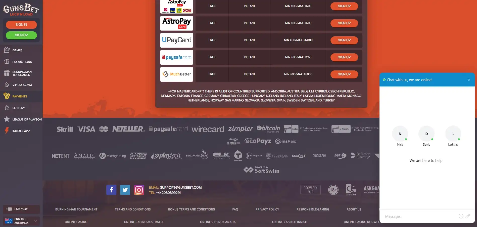 Guns Bet Casino Support