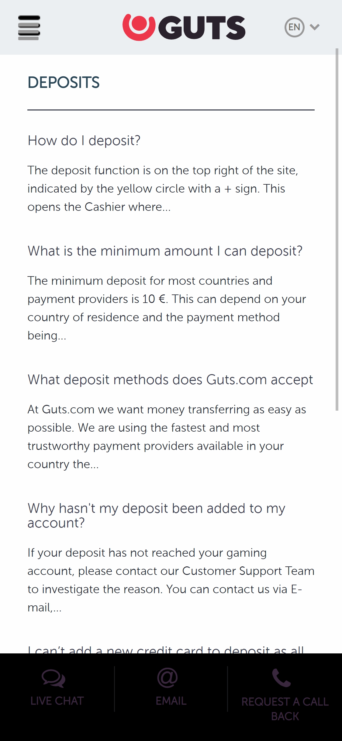 Guts Casino Mobile Payment Methods Review