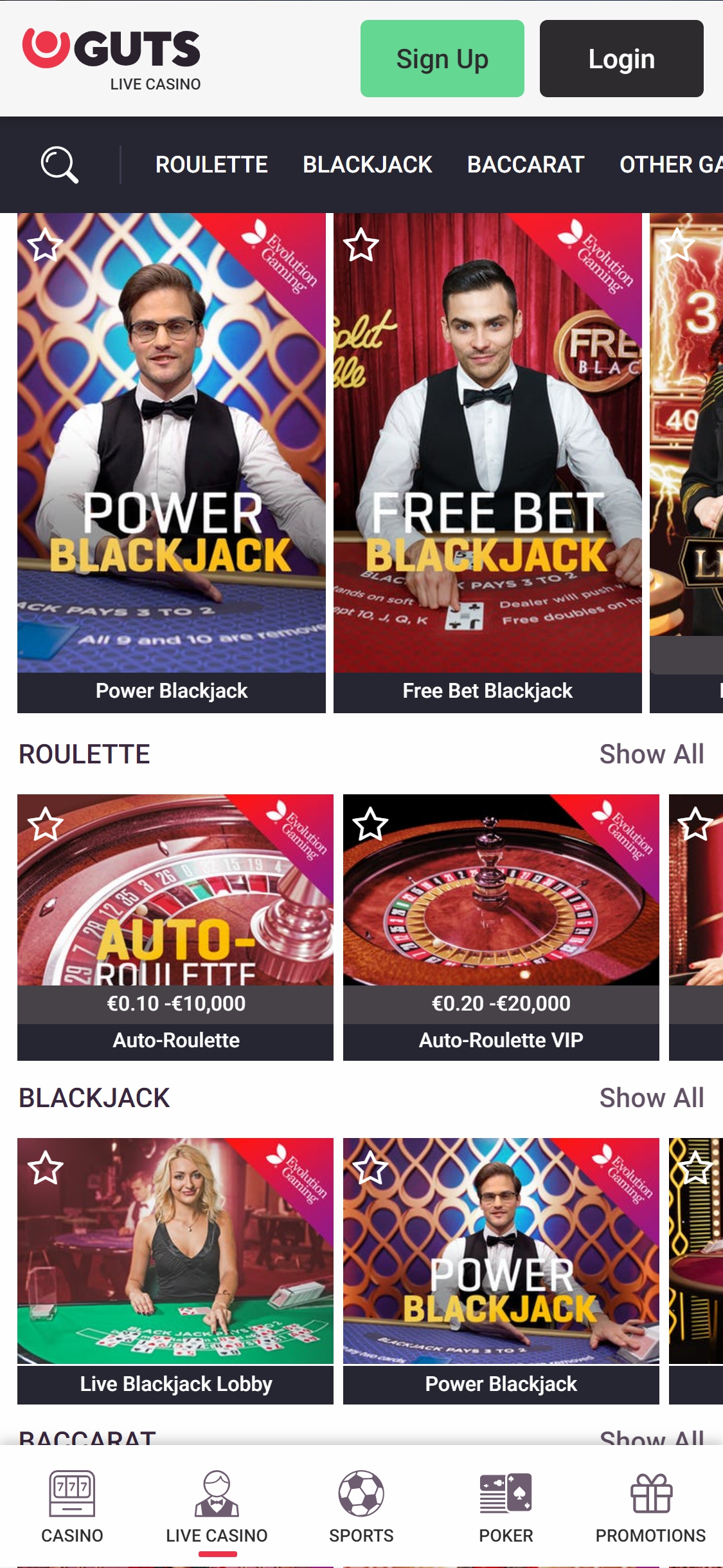 Guts Casino Mobile Live Dealer Games Review