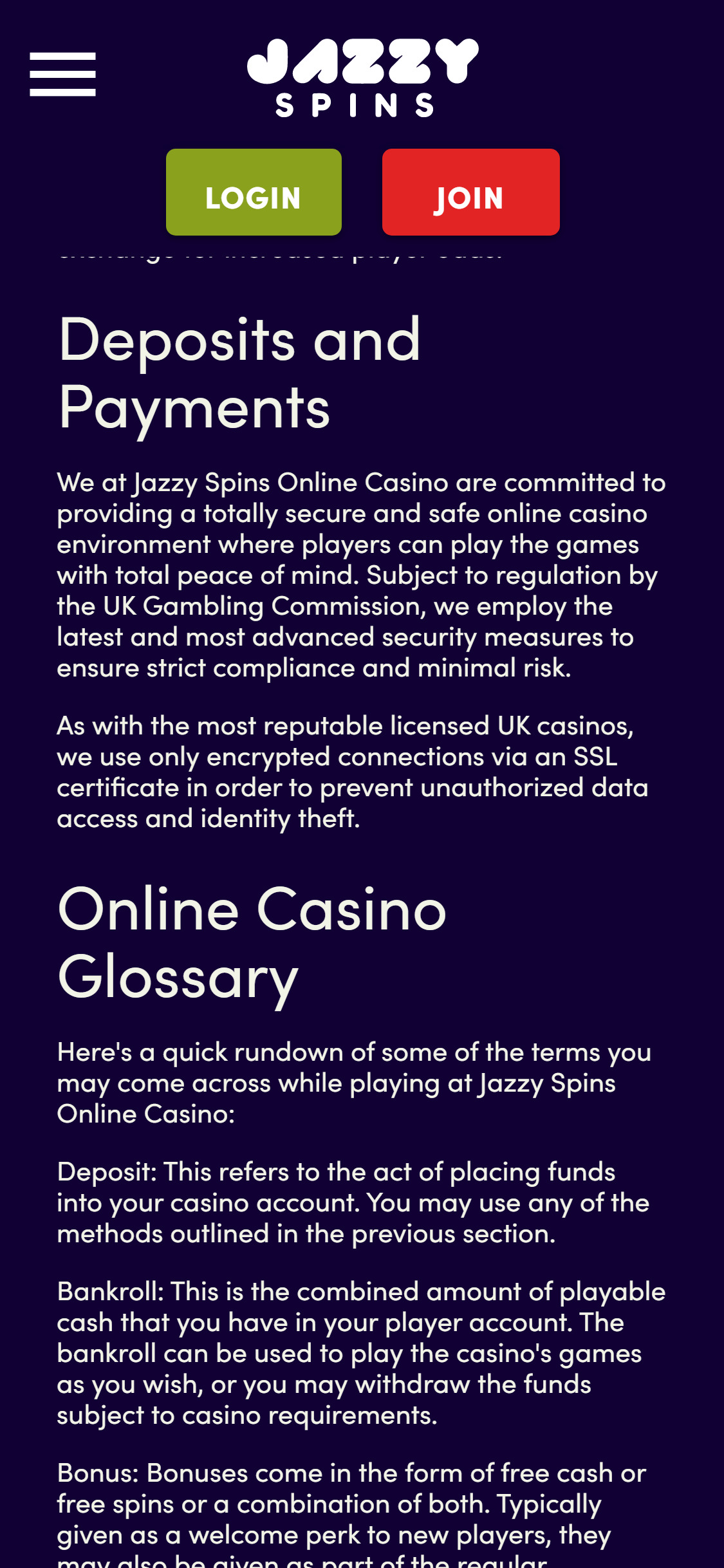 Jazzy Spins Casino Mobile Payment Methods Review