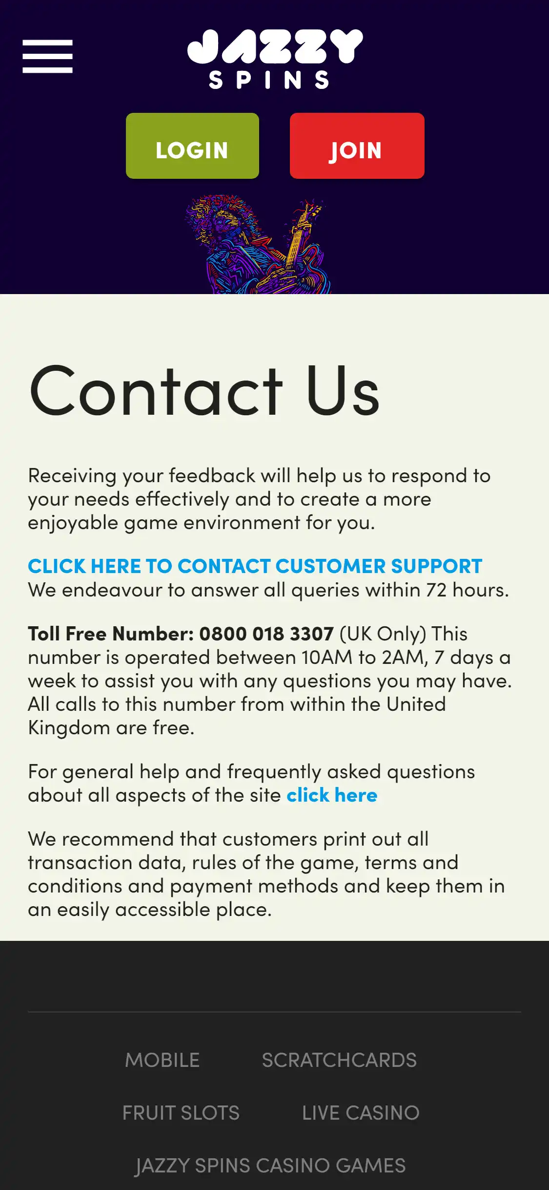 Jazzy Spins Casino Mobile Support Review