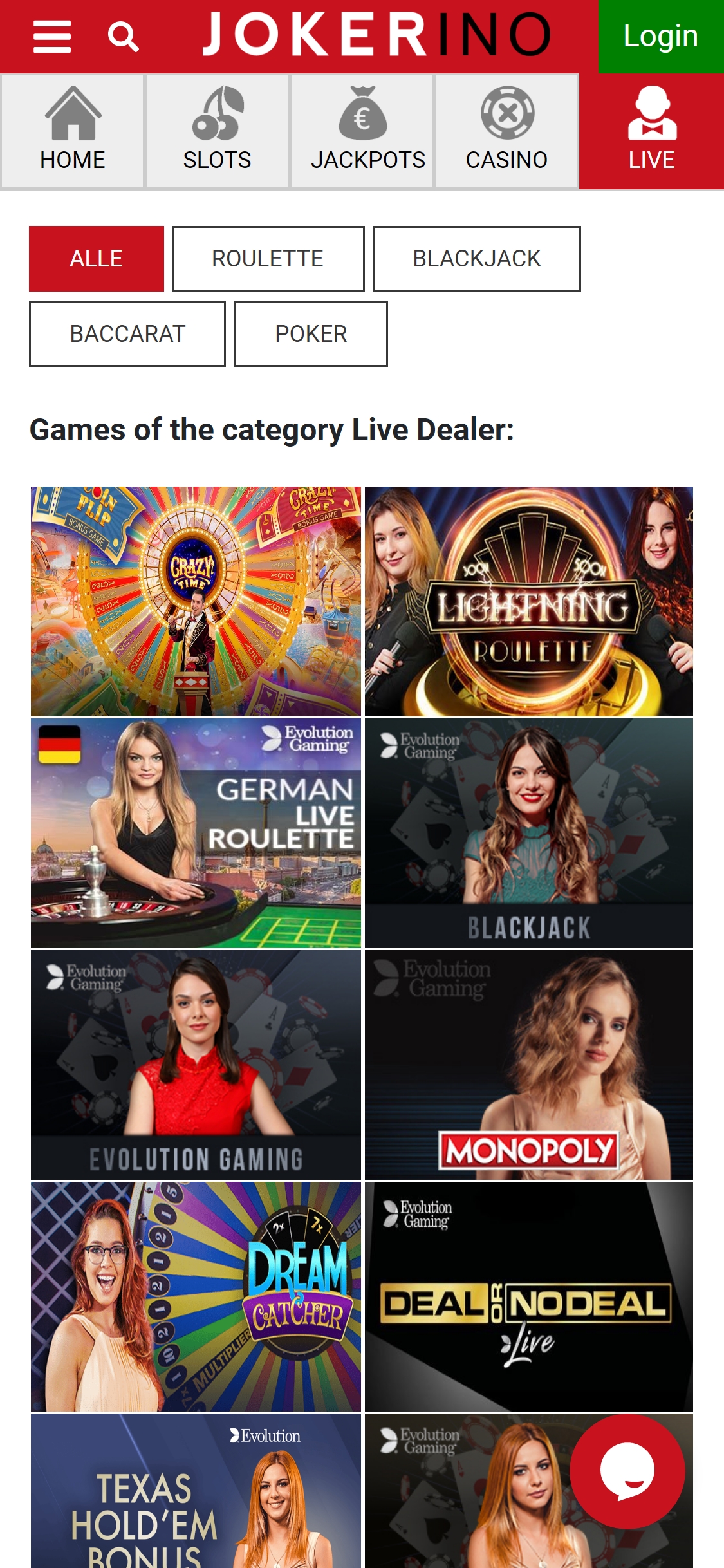 Jokerino Mobile Live Dealer Games Review