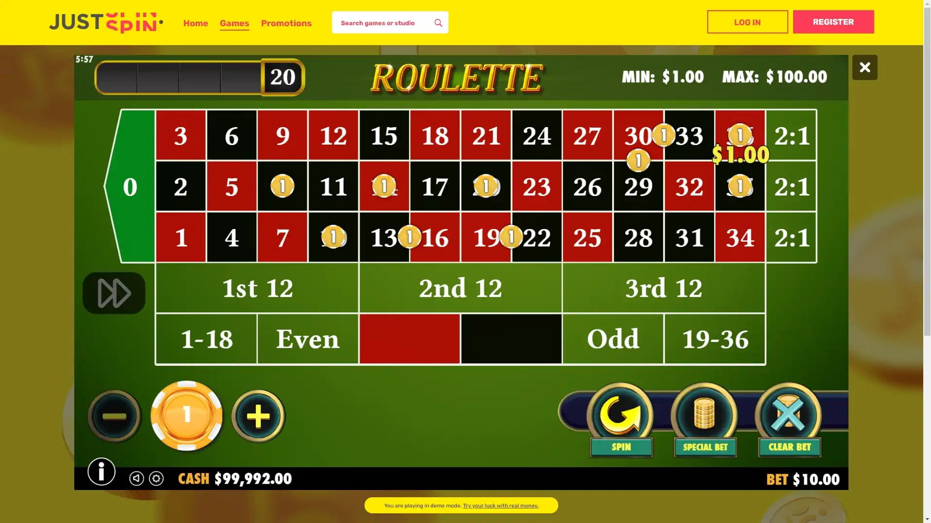 JustSpin Casino Casino Games