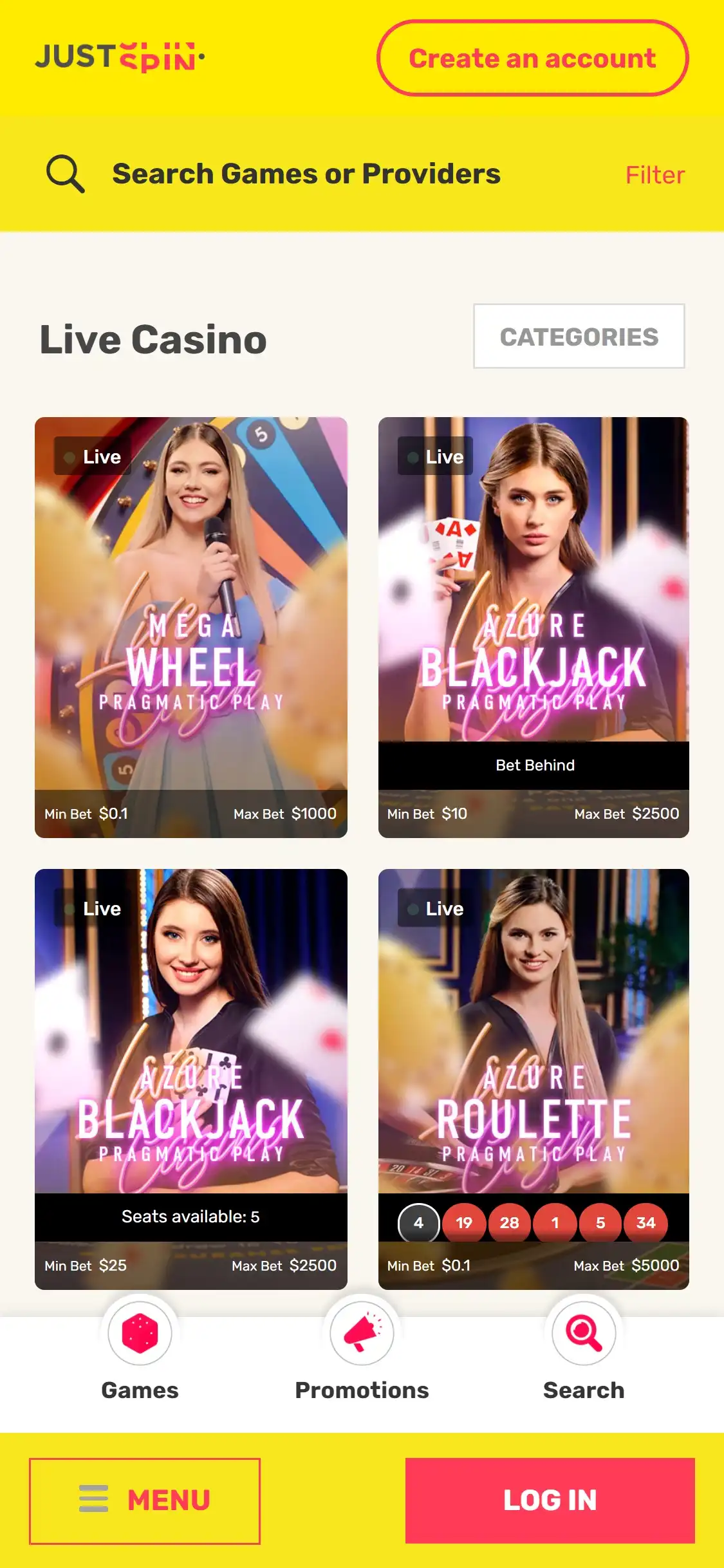 JustSpin Casino Mobile Live Dealer Games Review