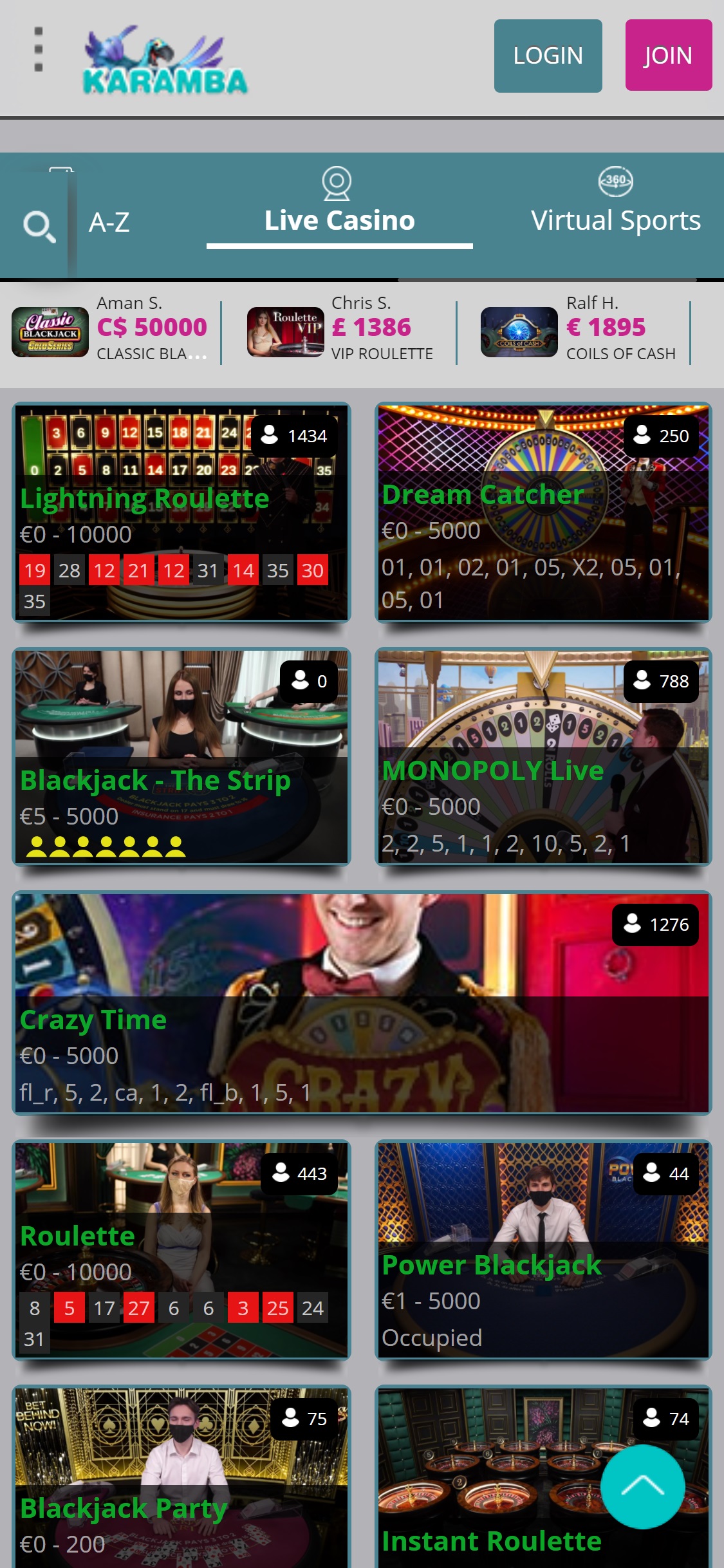 Karamba Casino Mobile Live Dealer Games Review