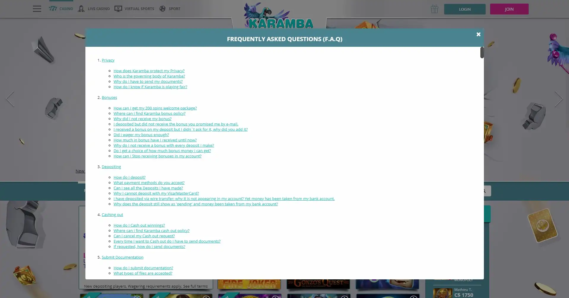 Karamba Casino Support