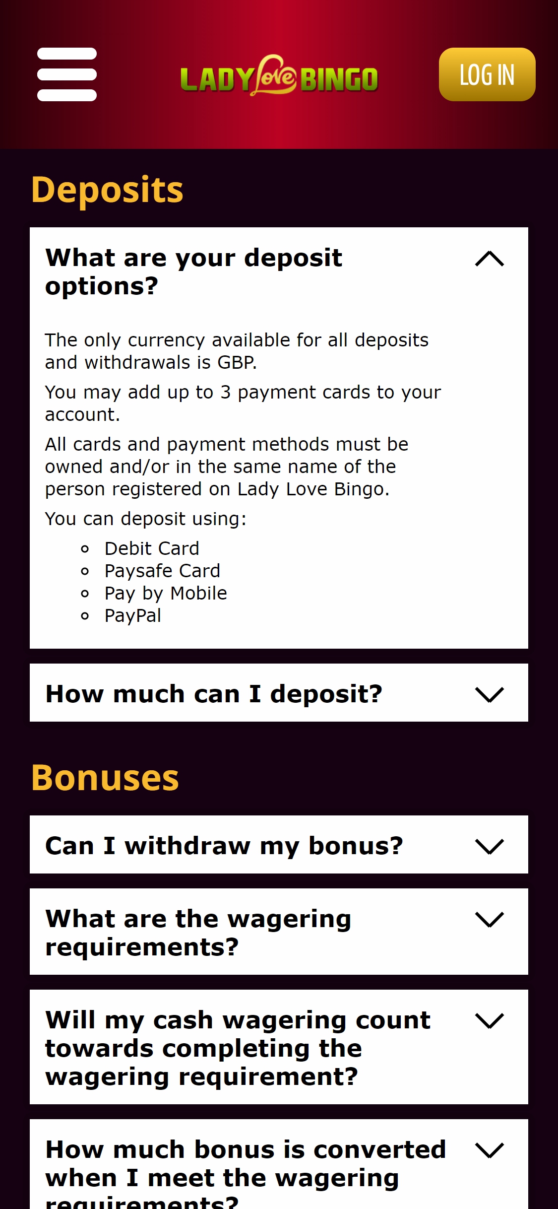Lady love Bingo Casino Mobile Payment Methods Review