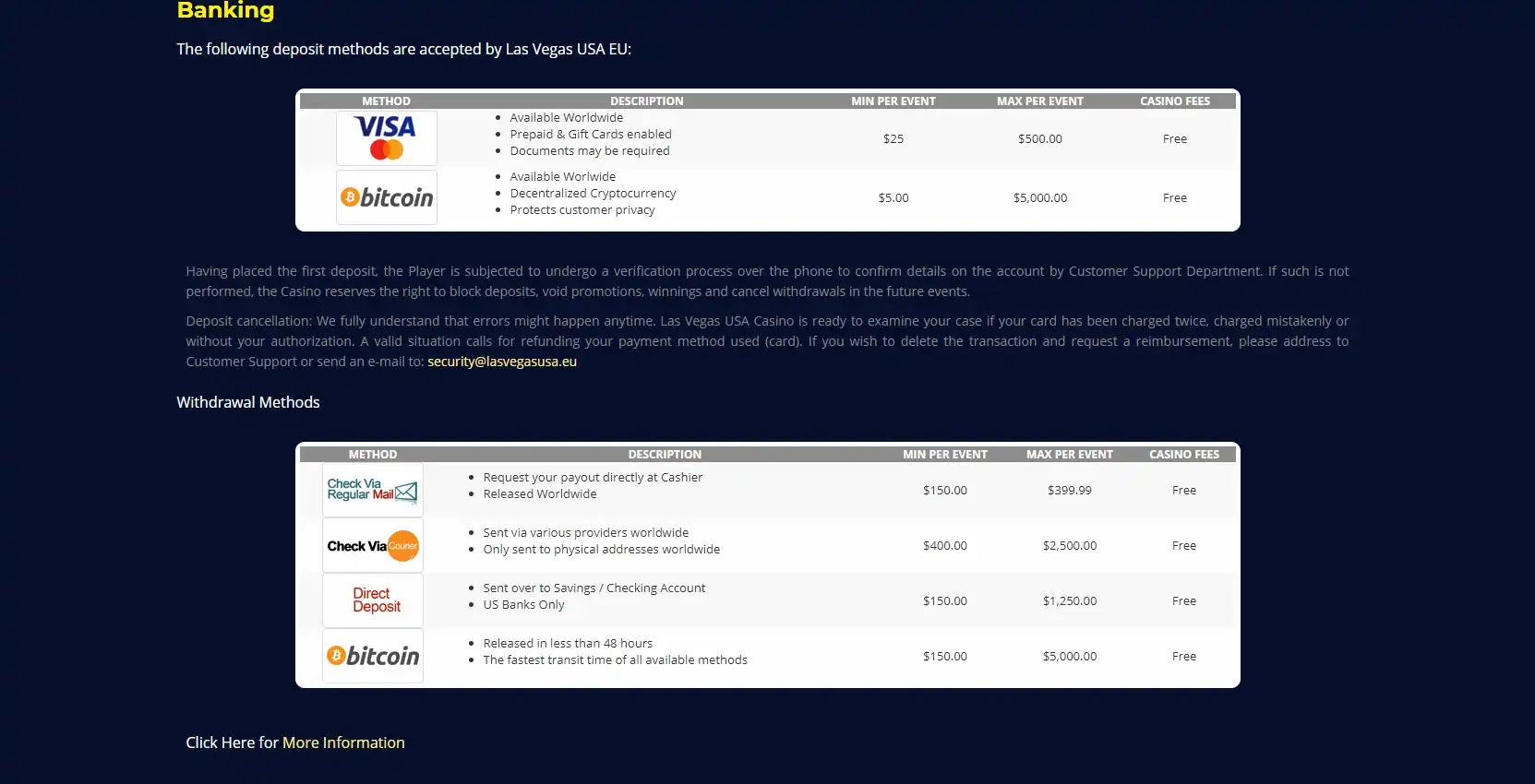 Las Vegas Casino Payment Methods