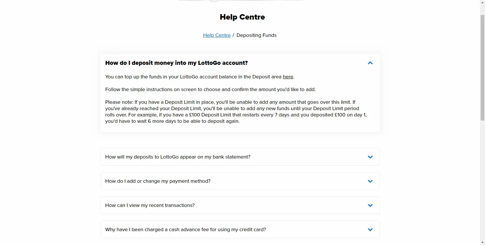 Lotto Go Casino Payment Methods