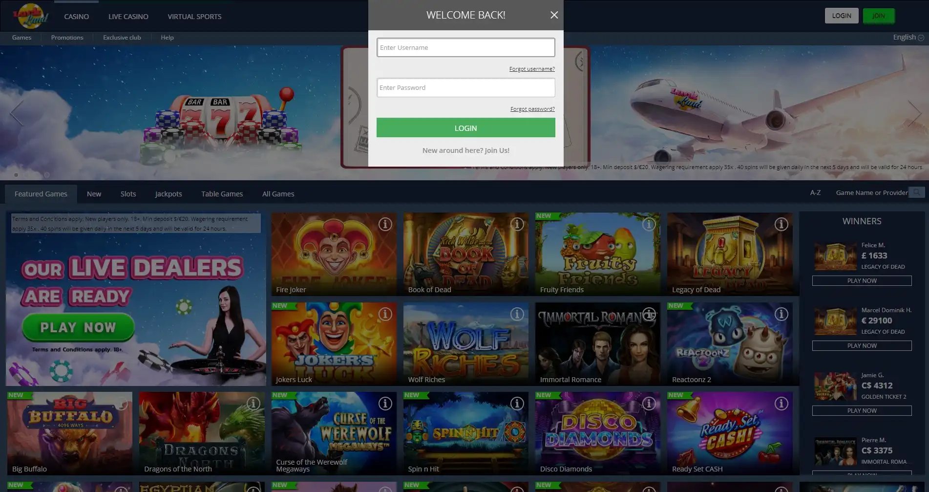 LuckLand Casino Login
