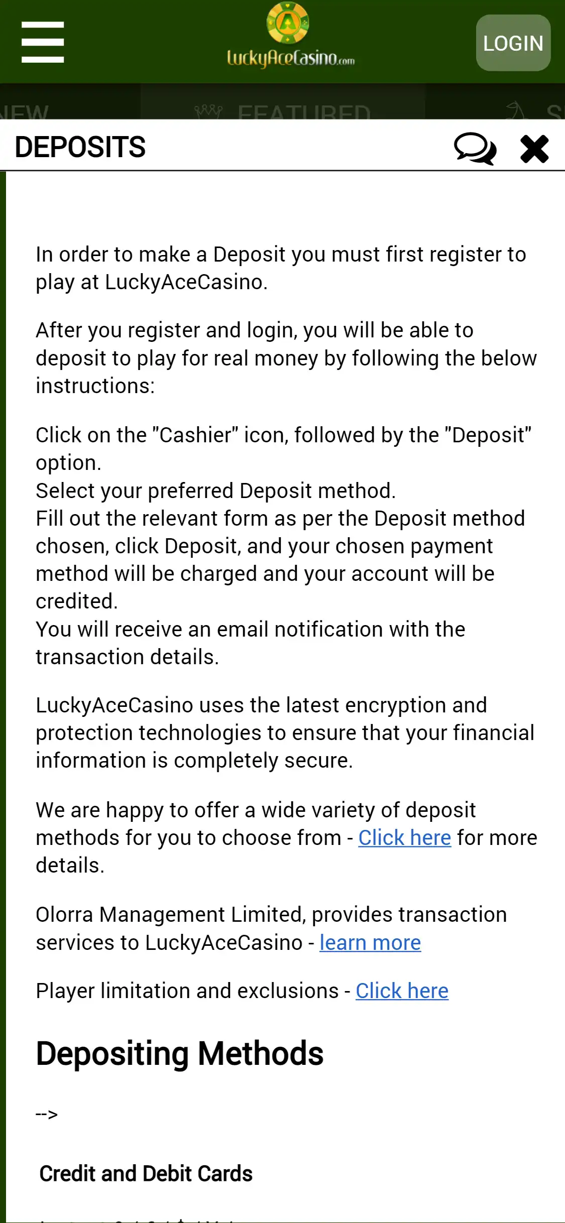 Lucky Ace Casino Mobile Payment Methods Review