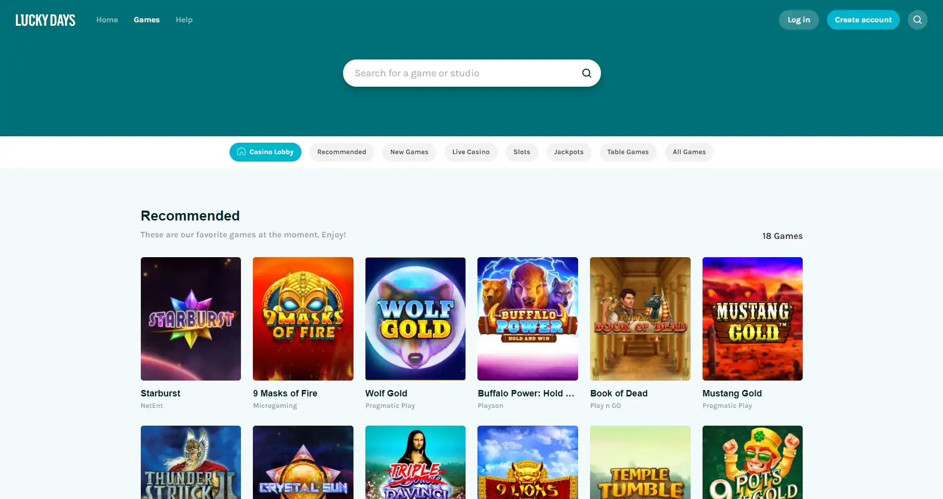 Lucky Days Casino Games