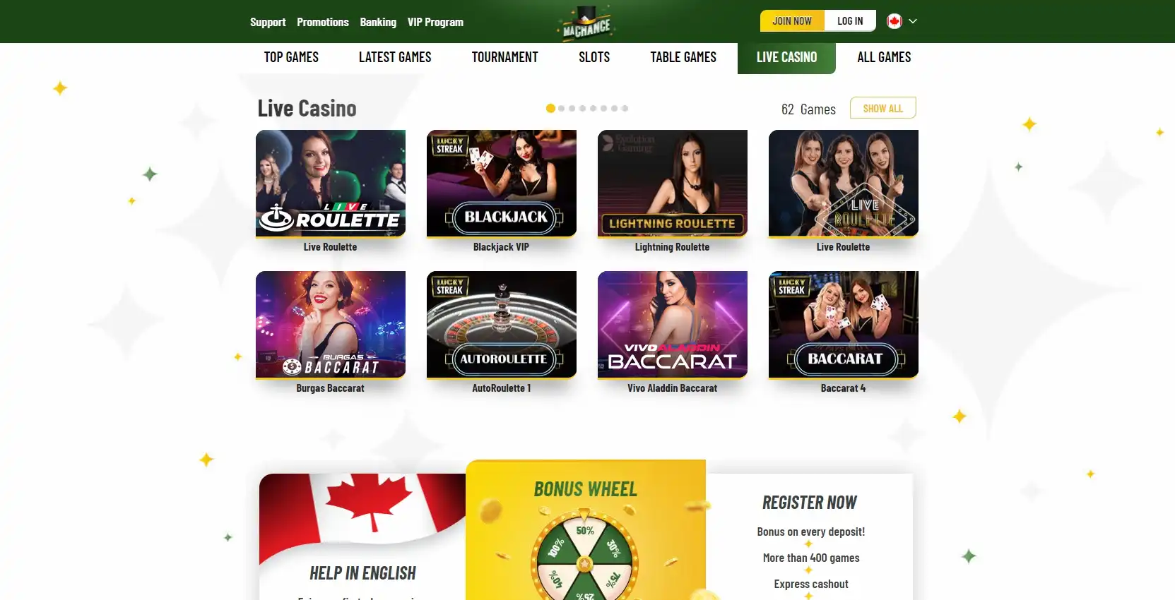MaChance Casino Live Dealer Games
