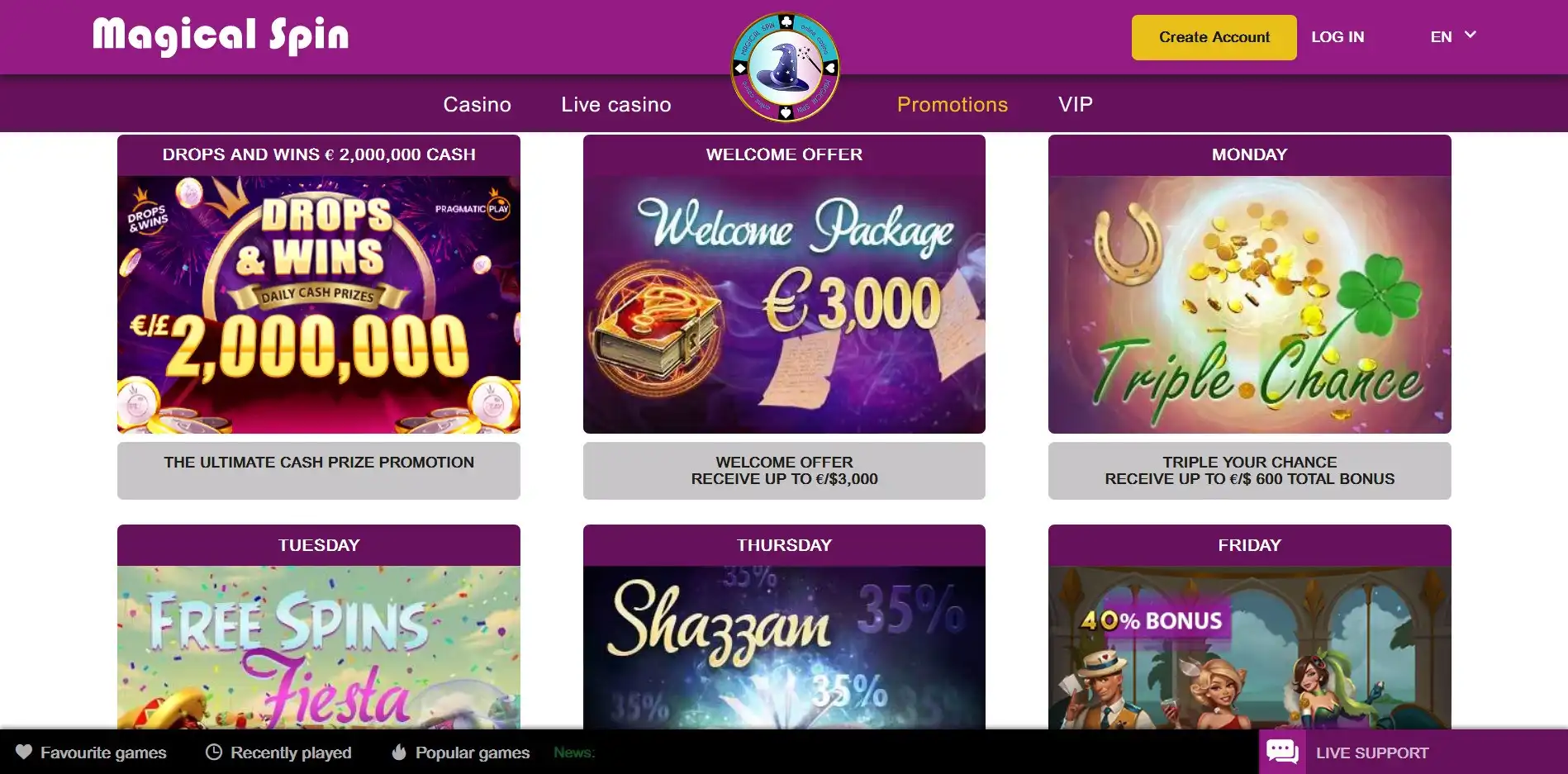 Magical Spin Casino No Deposit Bonus