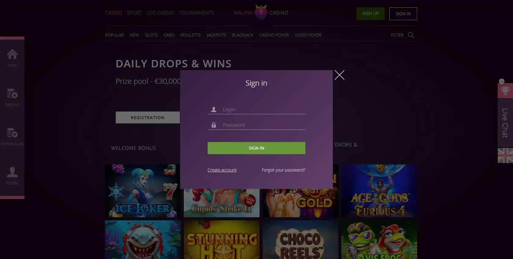 Malina Casino Login
