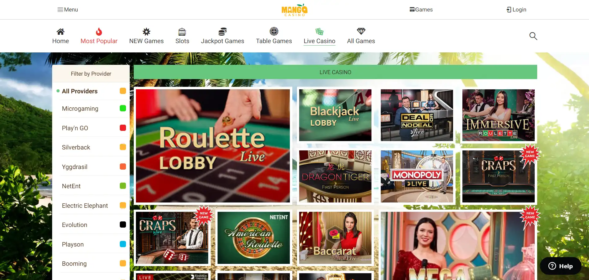 Mango Casino Live Dealer Games