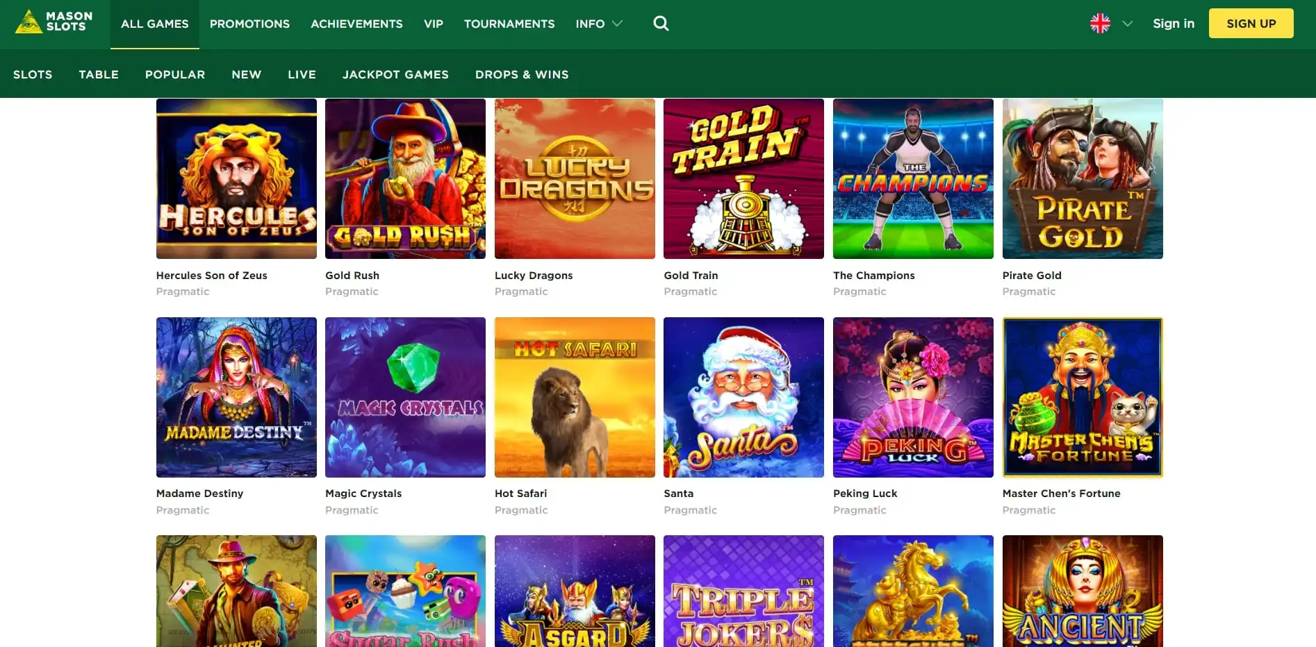 Mason Slots Casino Games