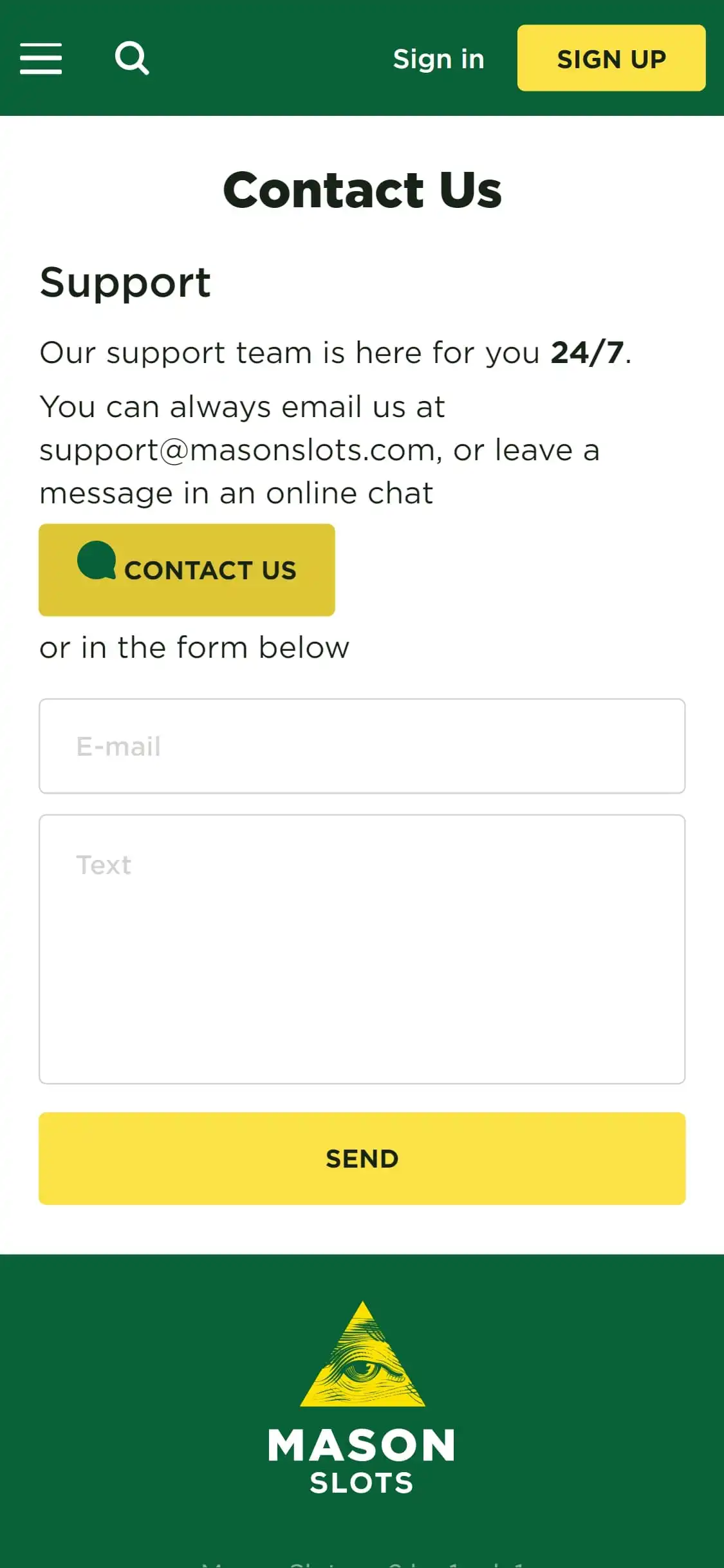Mason Slots Casino Mobile Support Review