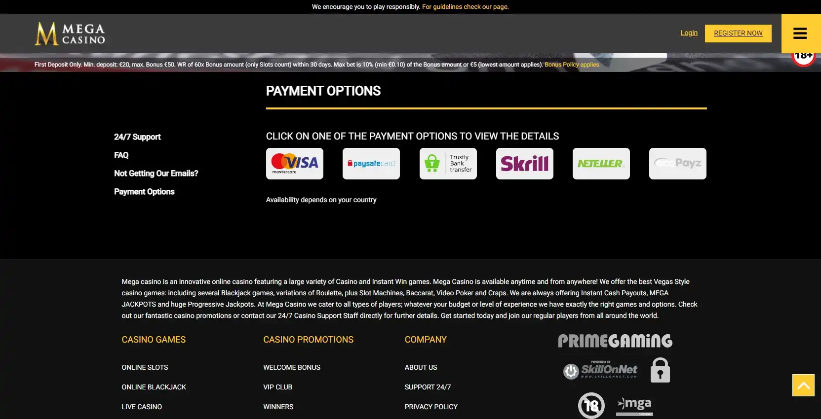 Mega Casino Payment Methods