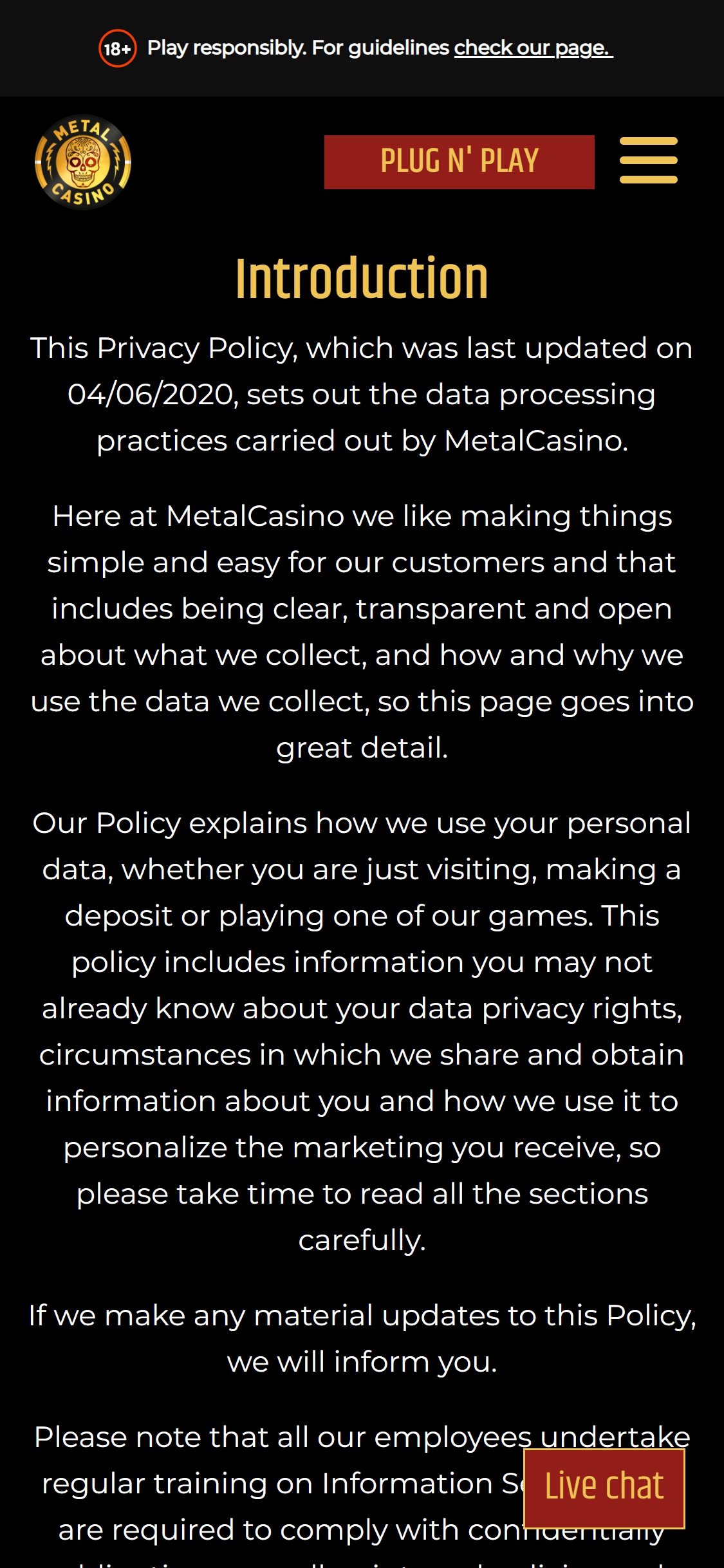 Metal Casino Mobile Support Review