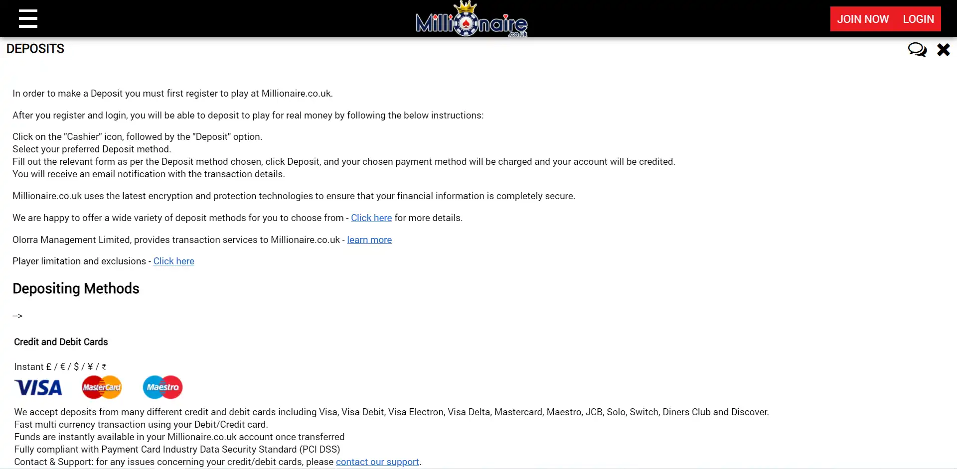 Millionaire Casino Payment Methods