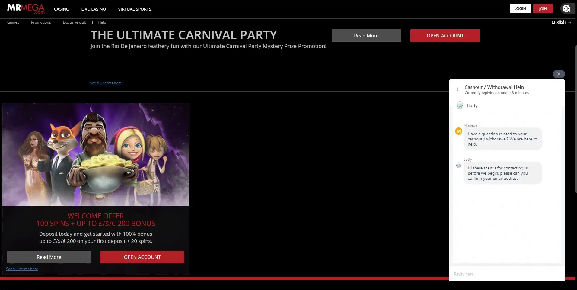 MrMega Casino Support