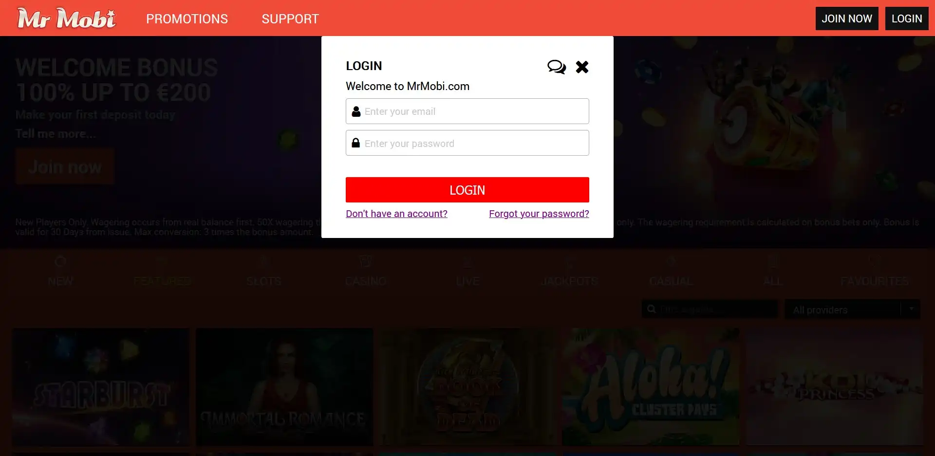 Mr Mobi Casino Login