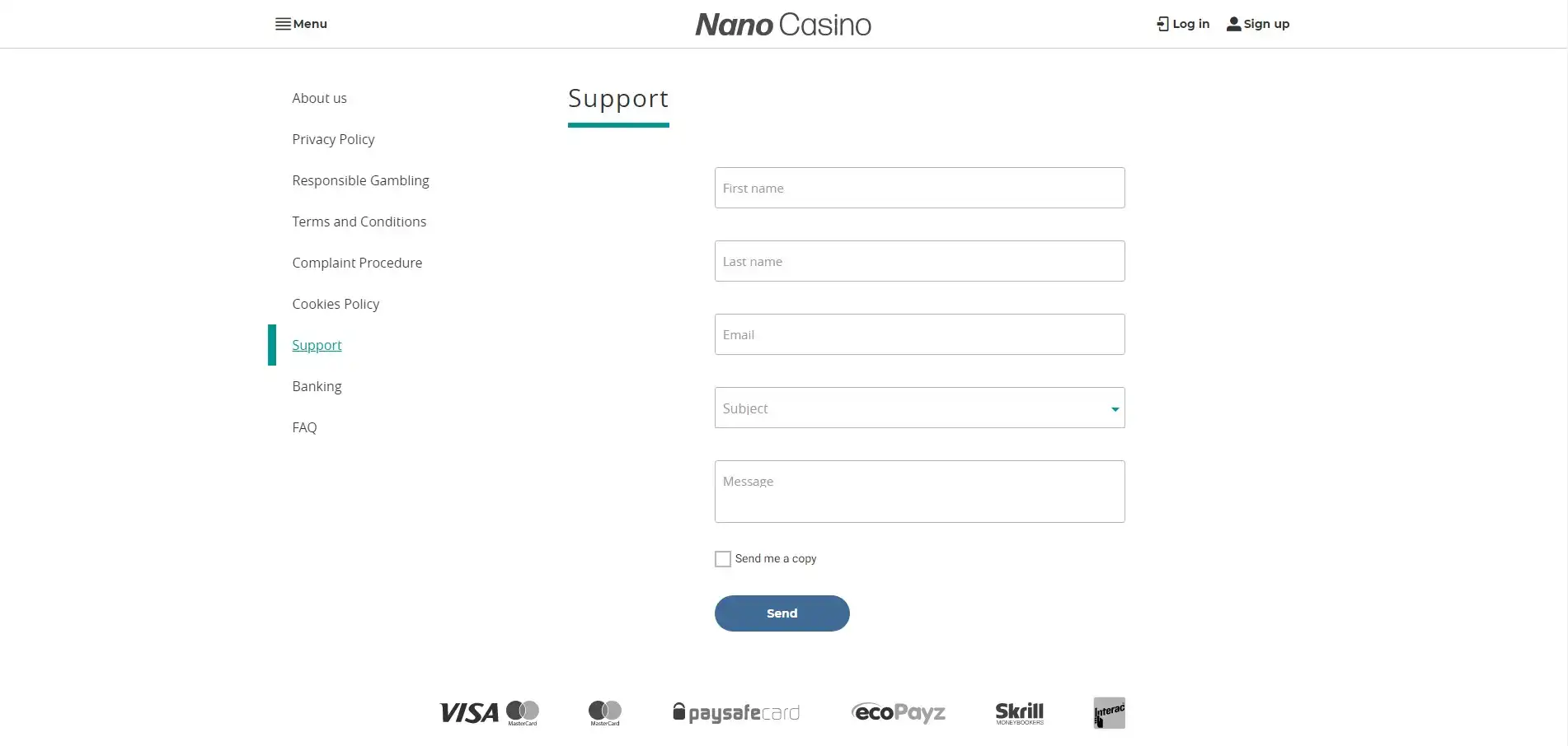 Nano Casino Support