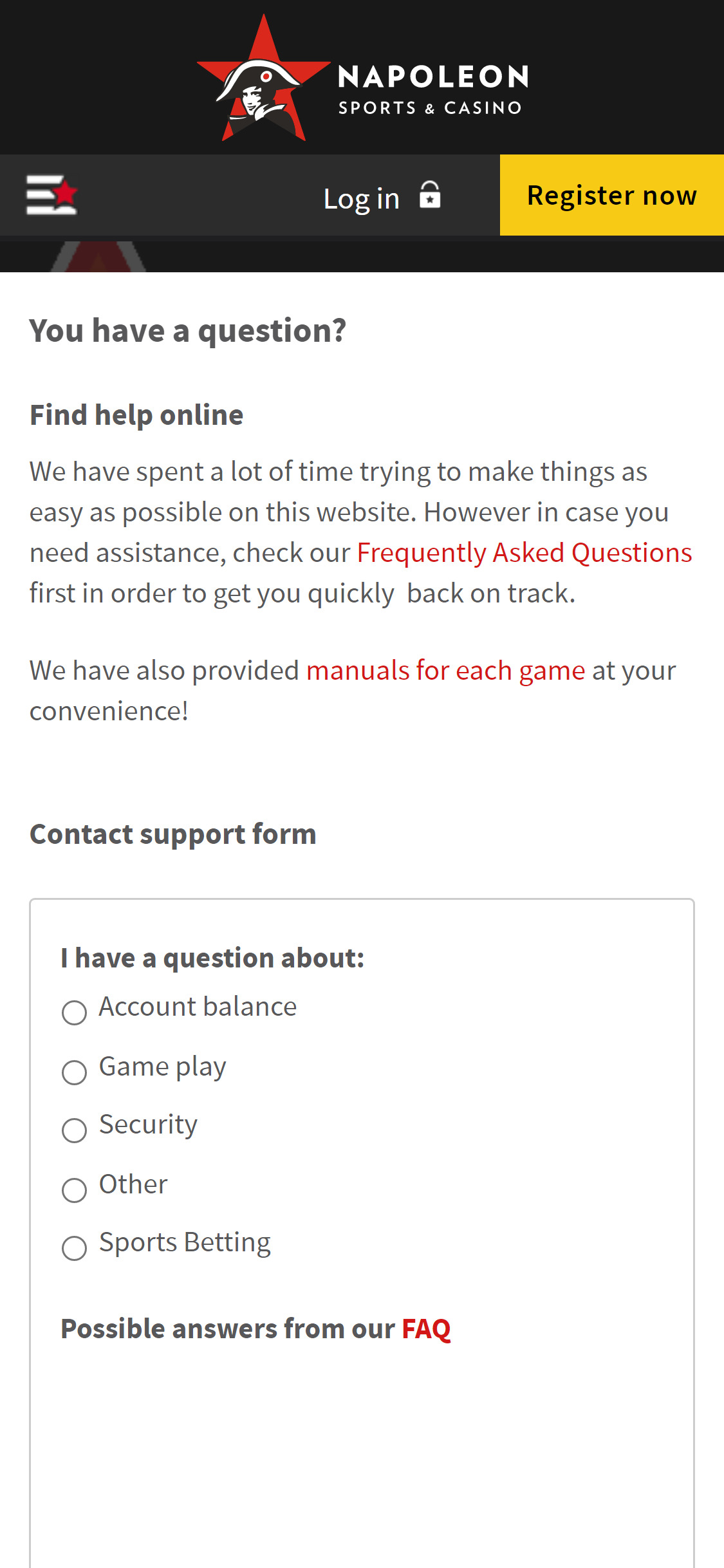 Napoleon Games Mobile Support Review