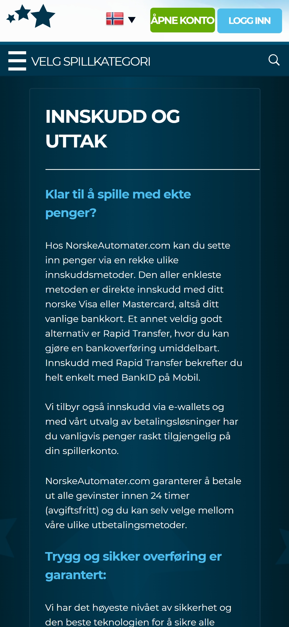 Norske Automater Casino Mobile Payment Methods Review