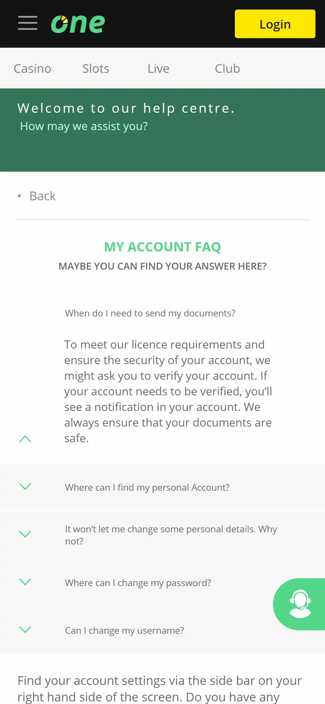 One Casino Mobile Support Review
