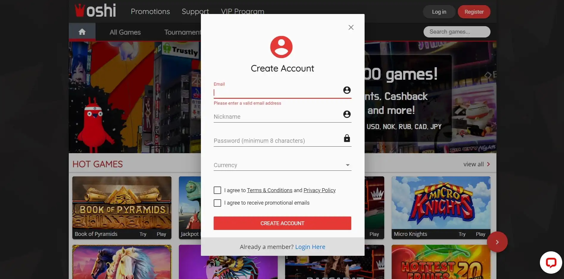 Oshi Casino Login