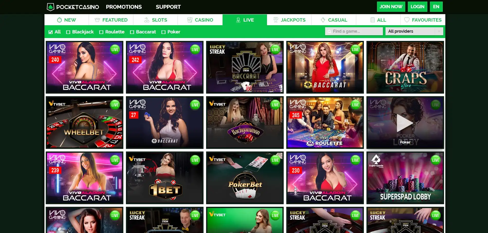 Pocket Casino Live Dealer Games