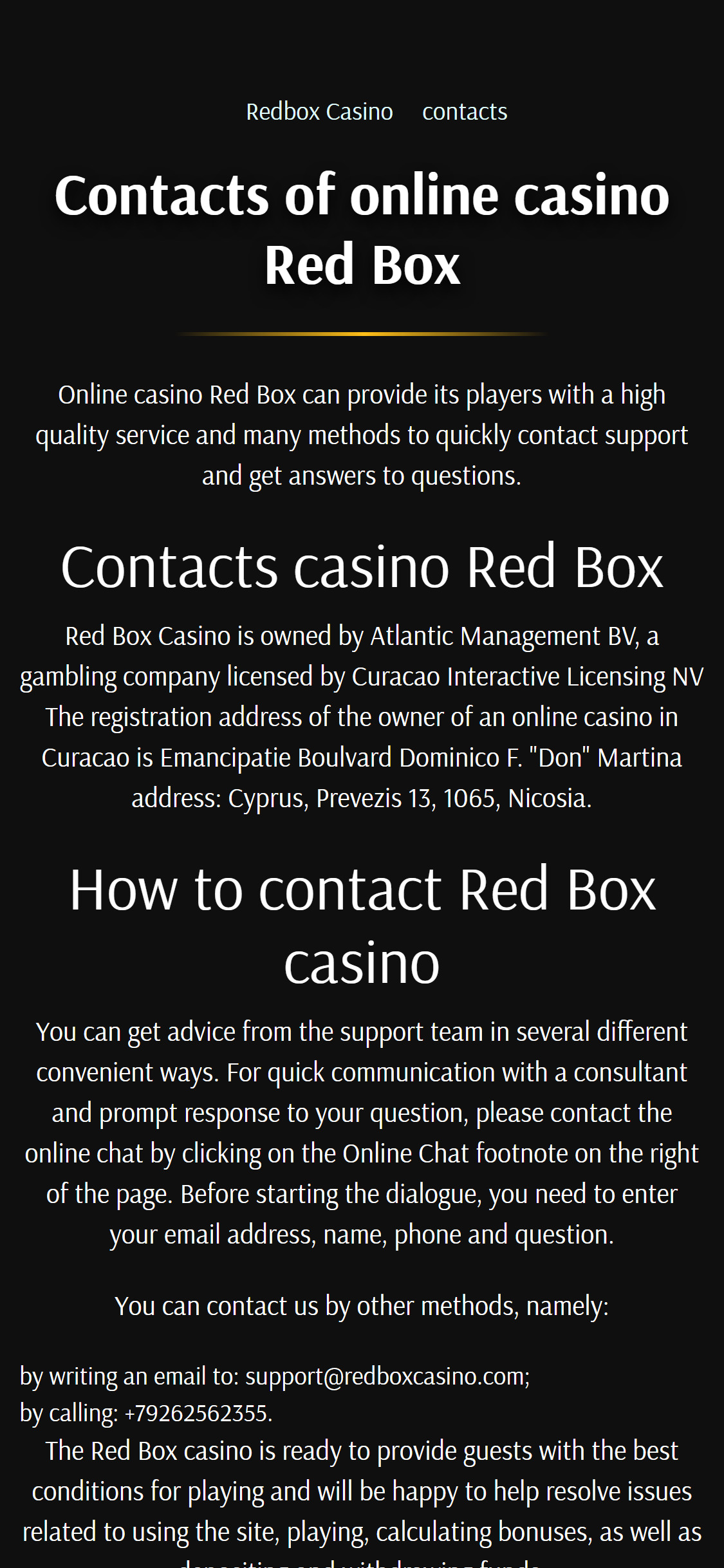 Red Box Casino EU Mobile Support Review