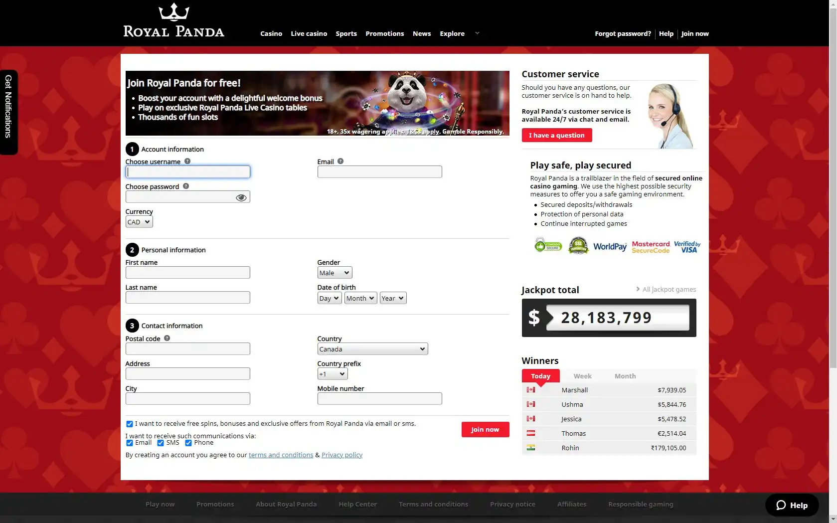 Royal Panda Casino Login