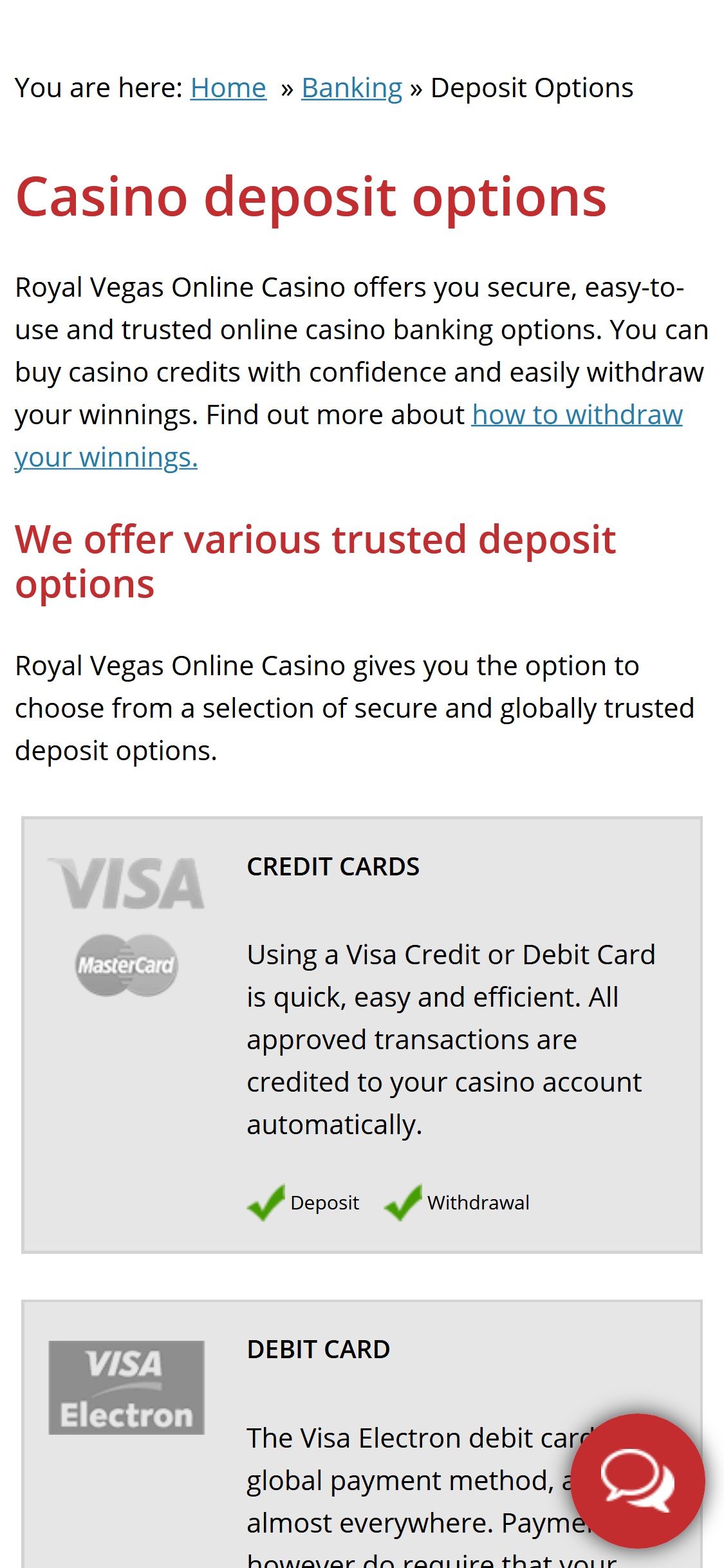 Royal Vegas Casino Mobile Payment Methods Review