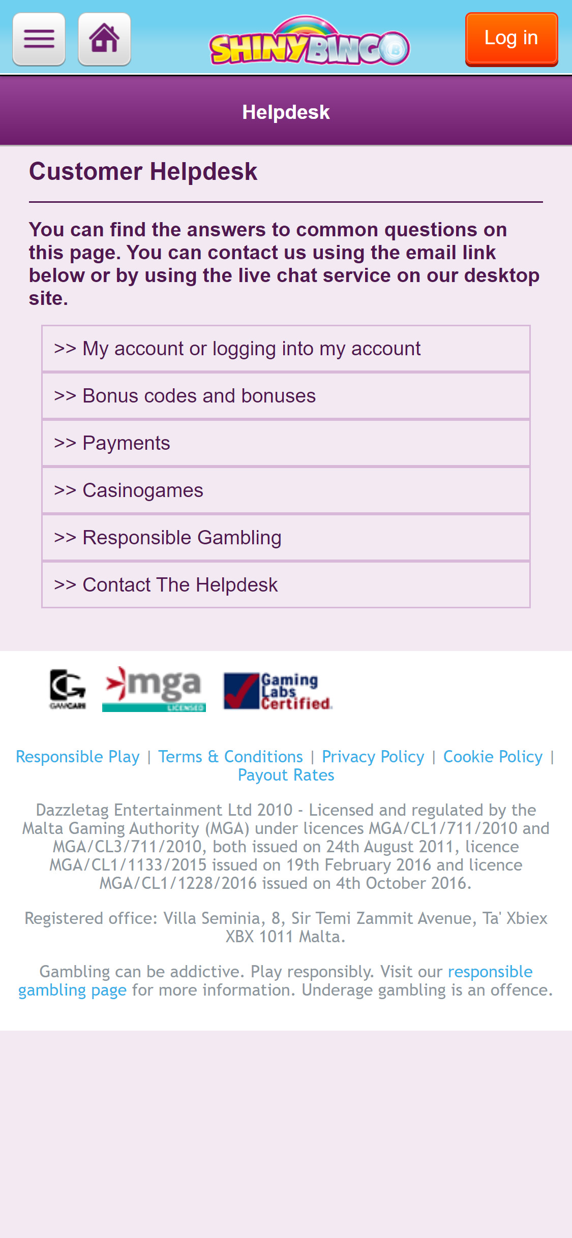 Shiny Bingo Casino Mobile Support Review