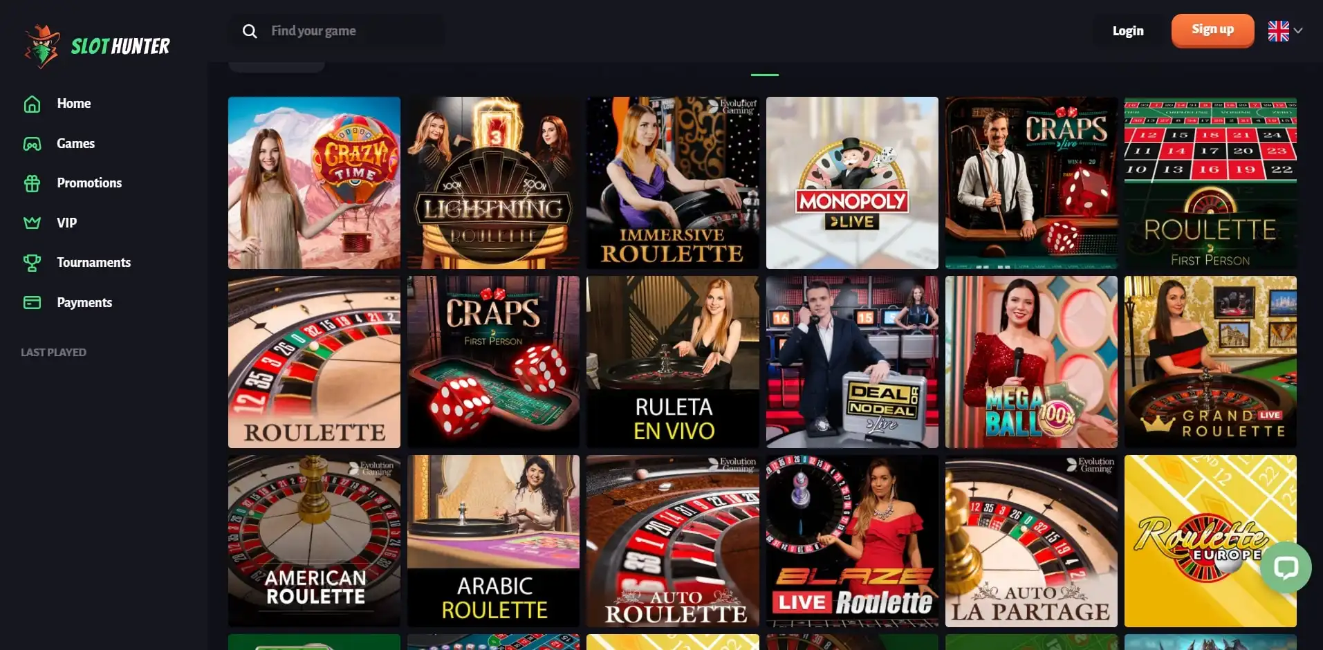 SlotHunter Casino Live Dealer Games