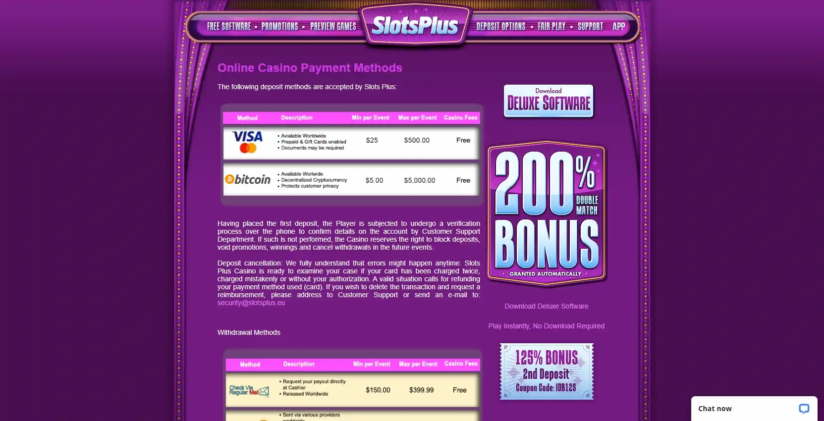 Slots Plus Casino Payment Methods
