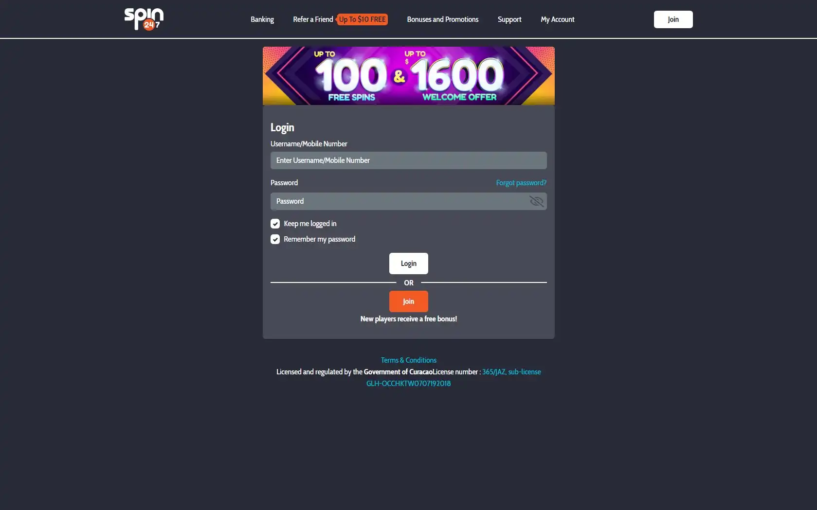 Spin247 Casino Login