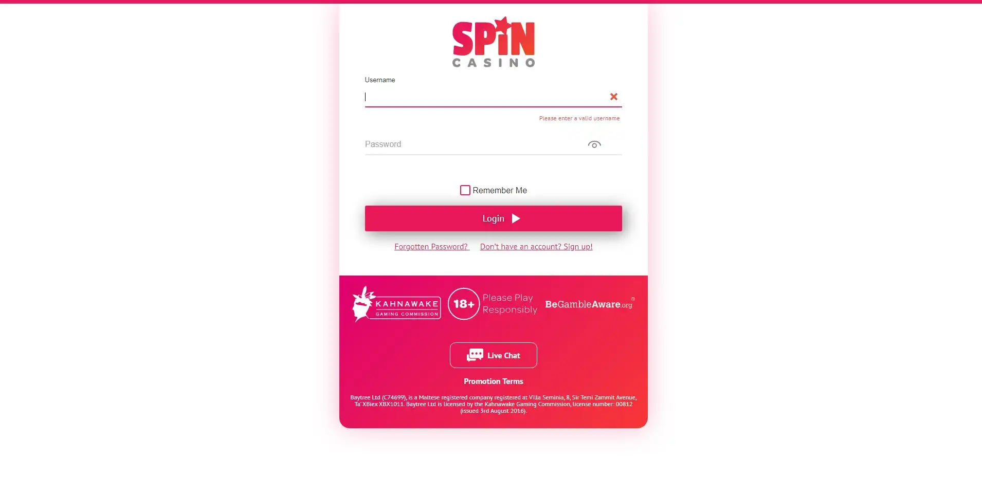Spin Casino Login