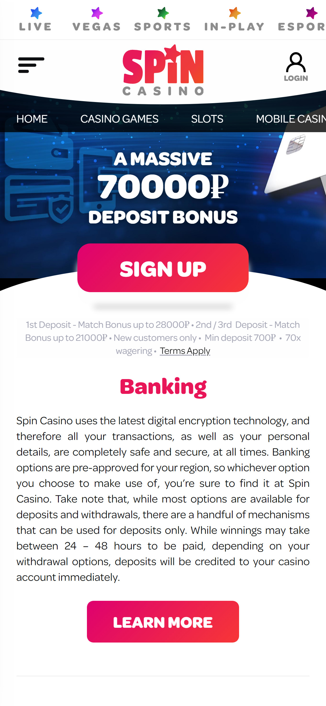 Spin Casino Mobile Payment Methods Review