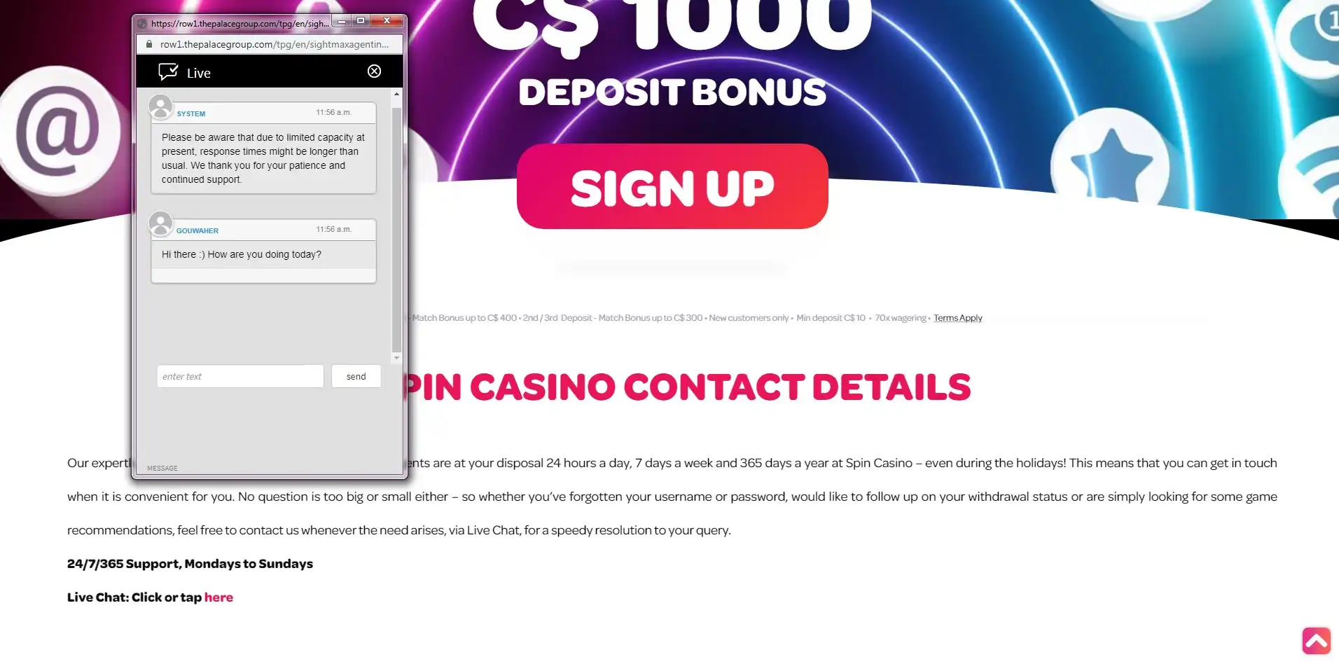 Spin Casino Support