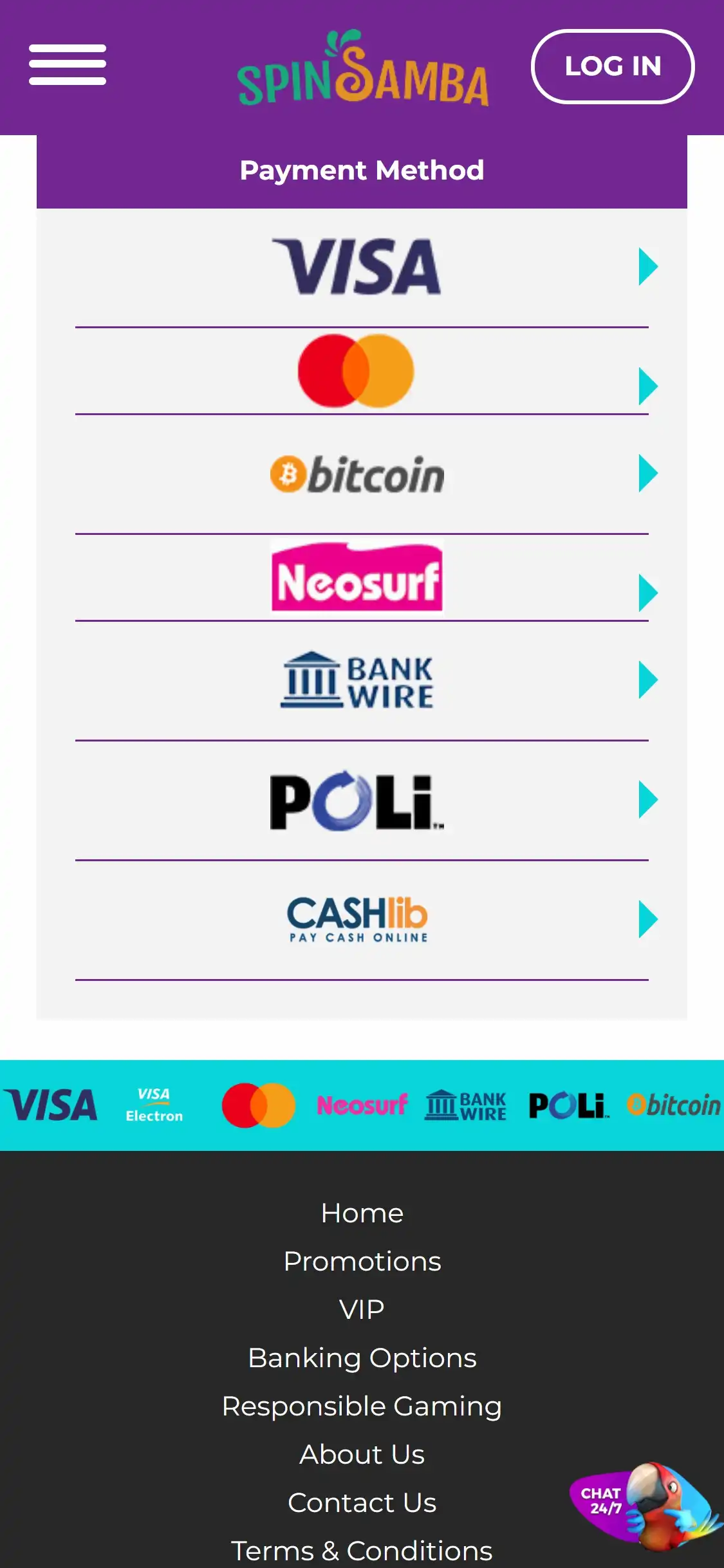 Spin Samba Mobile Payment Methods Review