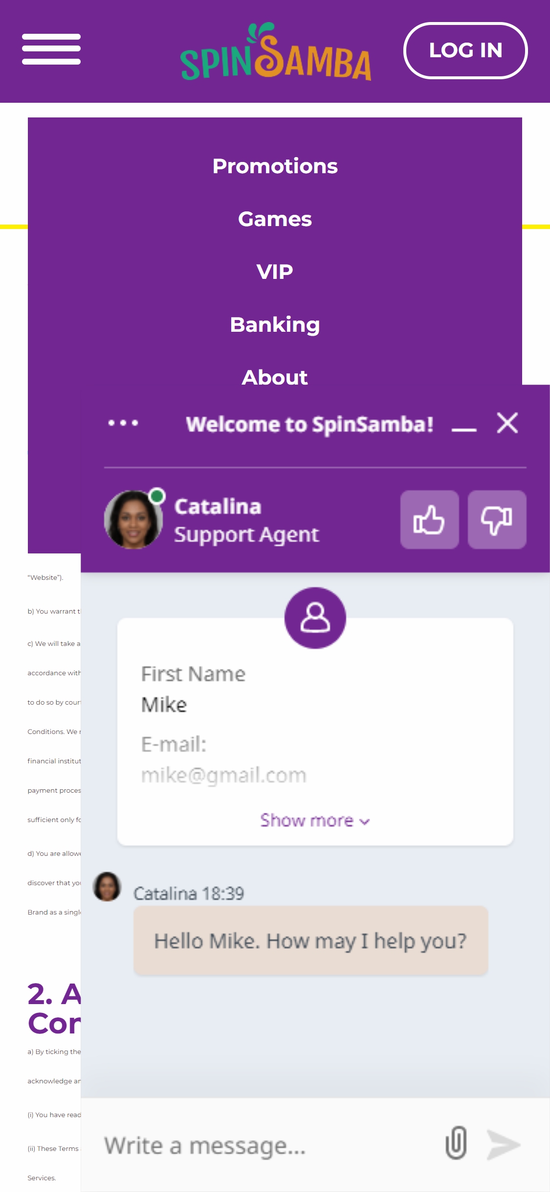 Spin Samba Mobile Support Review