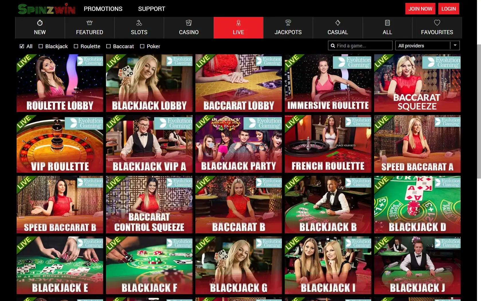 Spinzwin Casino Live Dealer Games