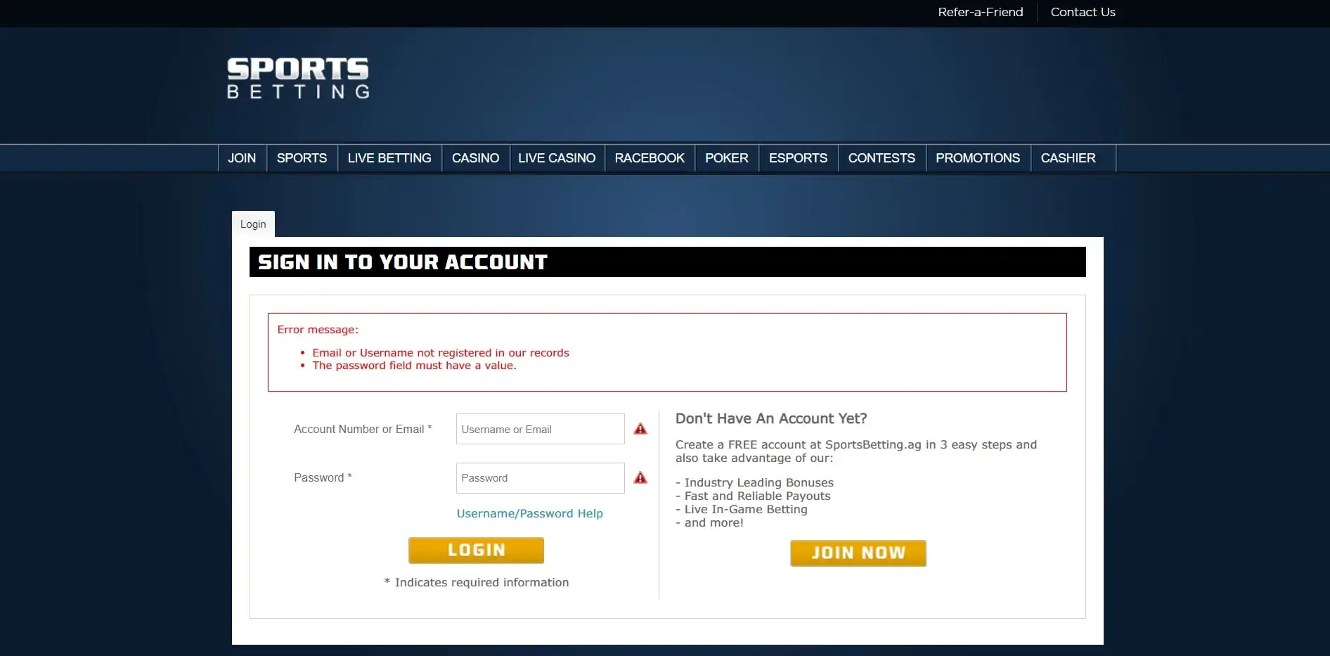 Sports Betting Casino Login