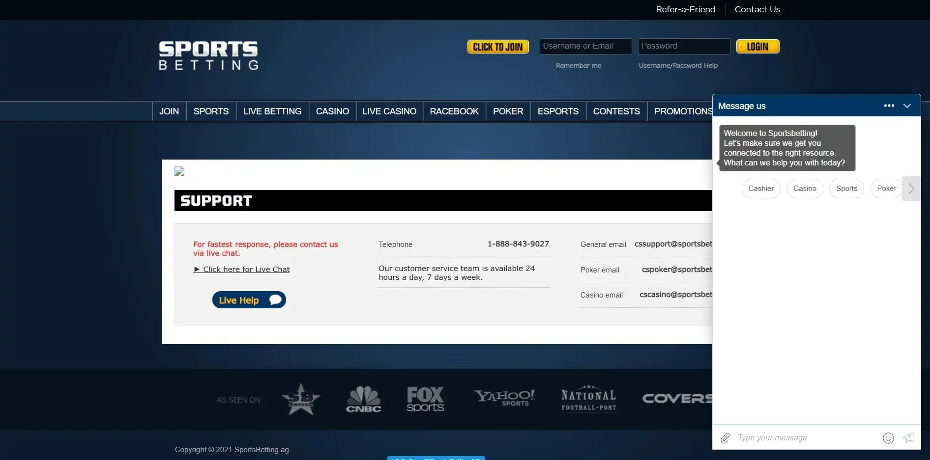 Sports Betting Casino Support