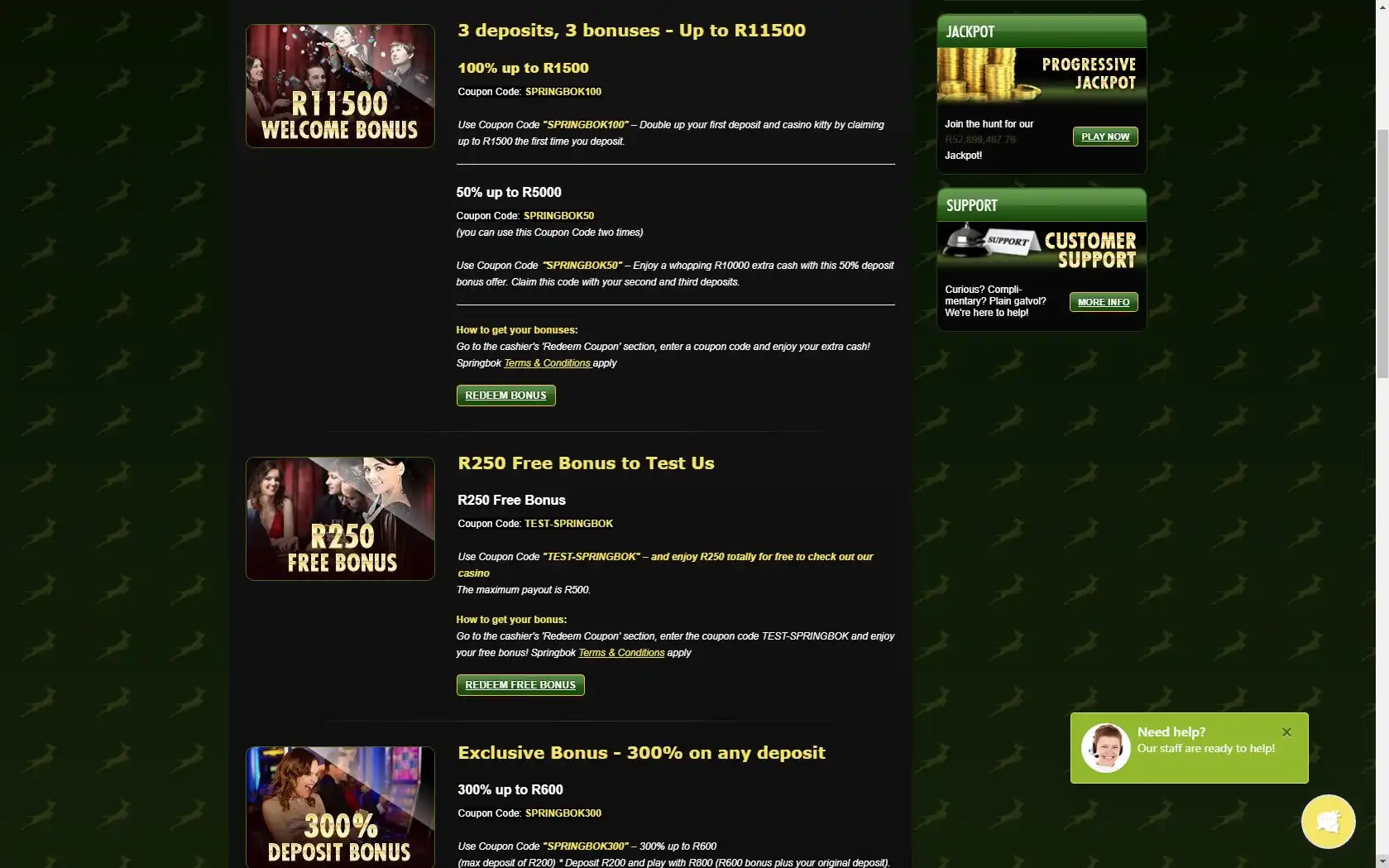 Springbok Casino No Deposit Bonus