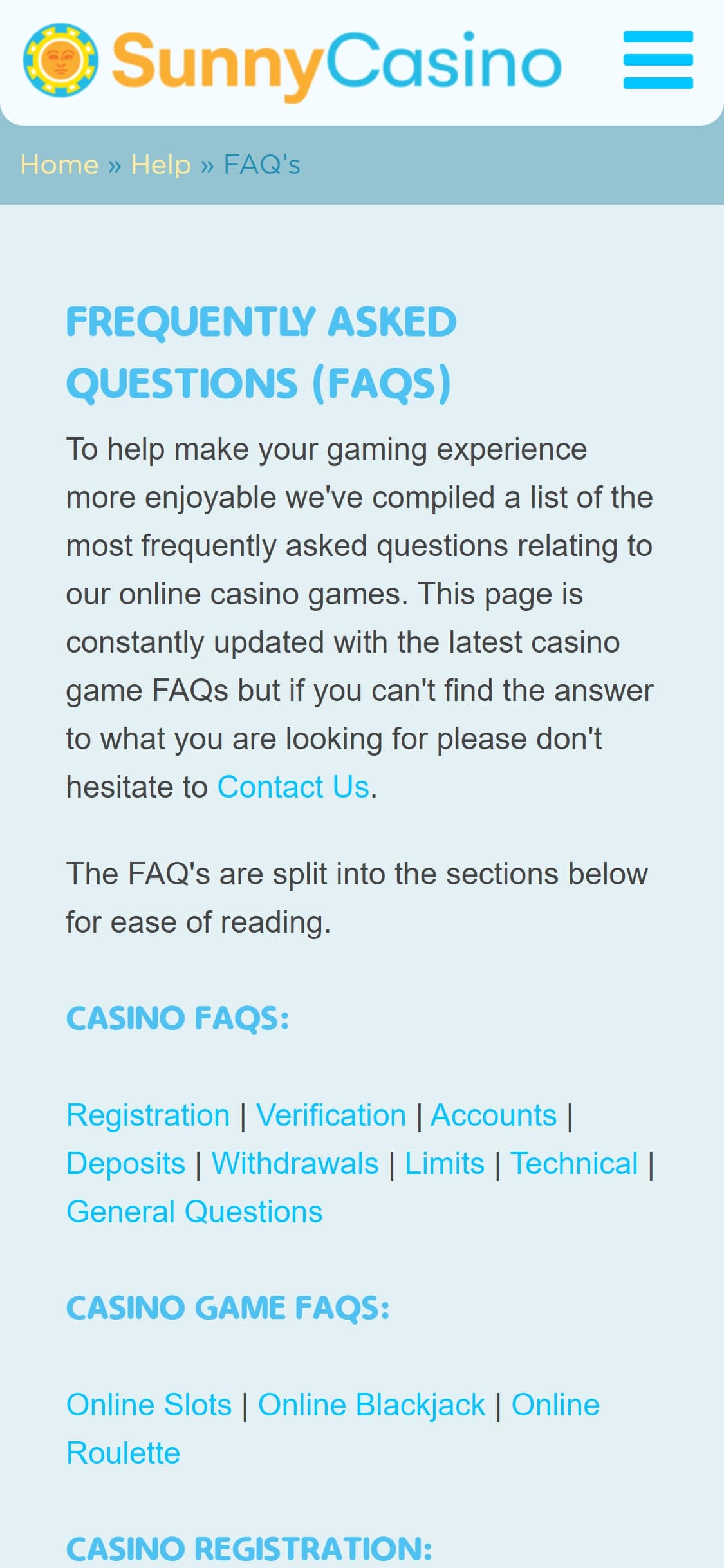 Sunny Casino Mobile Support Review